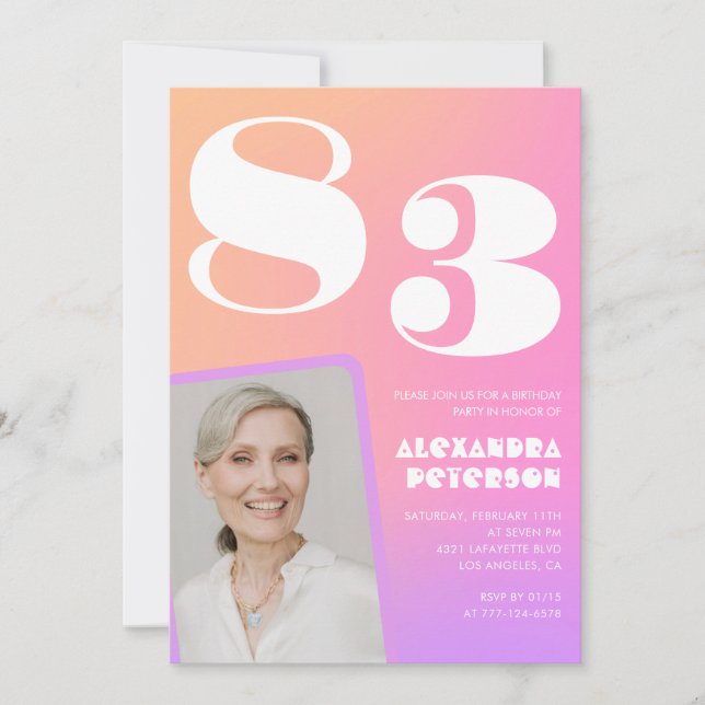 Retro Gradient Rosa 83:e födelsedag Inbjudningar (Framsida)