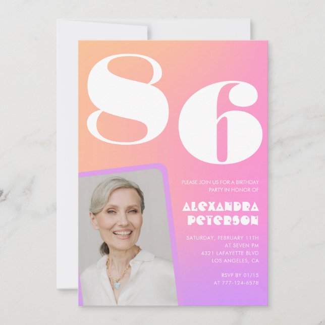 Retro Gradient Rosa 86:e födelsedag Inbjudningar (Framsida)
