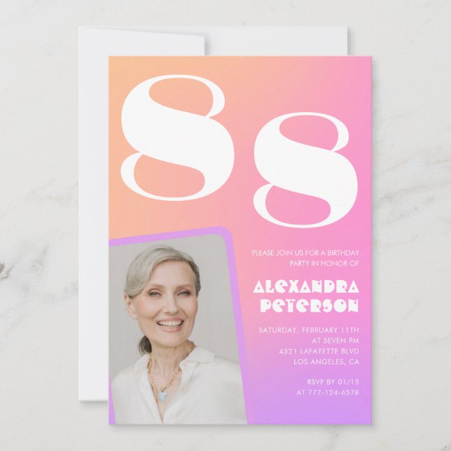 Retro Gradient Rosa 88-årsdag Inbjudningar (Framsida)
