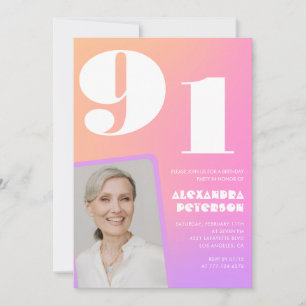 Retro Gradient Rosa 91-årsdag Inbjudningar