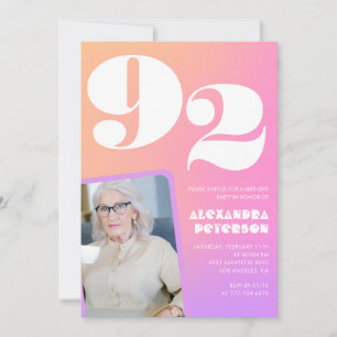 Retro Gradient Rosa 92-årsdag Inbjudningar