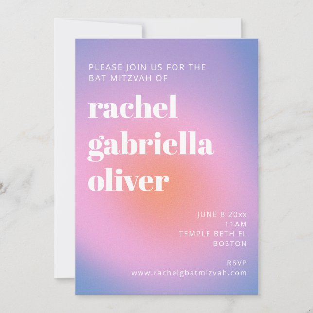 Retro Gradient Rosa Lavender Lila Bat mitzvah Inbjudningar (Framsida)