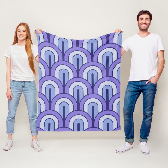 Retro Graduerat Geometriskt Fläktmönster Fleecefilt (På plats)