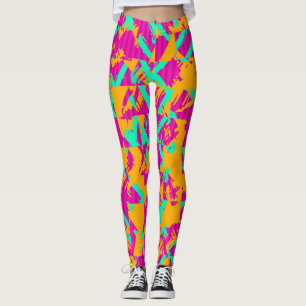 Retro Graffiti Clash Leggings - 80s Neon Street St