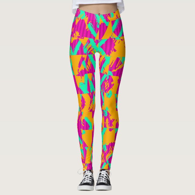 Retro Graffiti Clash Leggings - 80s Neon Street St (Framsida)