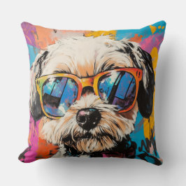 Retro Graffiti Groovy Shih Tzu Hund in Shades Kudde