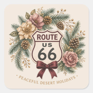 Retro Grafisk för Route 66 Fredliga Ökenhelger Fyrkantigt Klistermärke