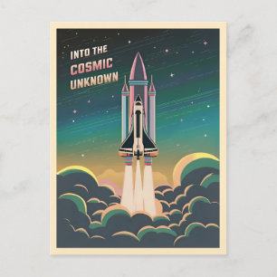 Retro Grafisk LoFi Kosmisk Retrovåg Rymdfärja Vykort