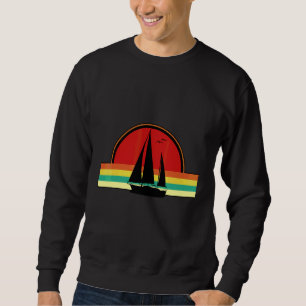 Retro Grafisk Segelbåt Kapten Seglar Havsbåt Segel Lång Ärmad Tröja