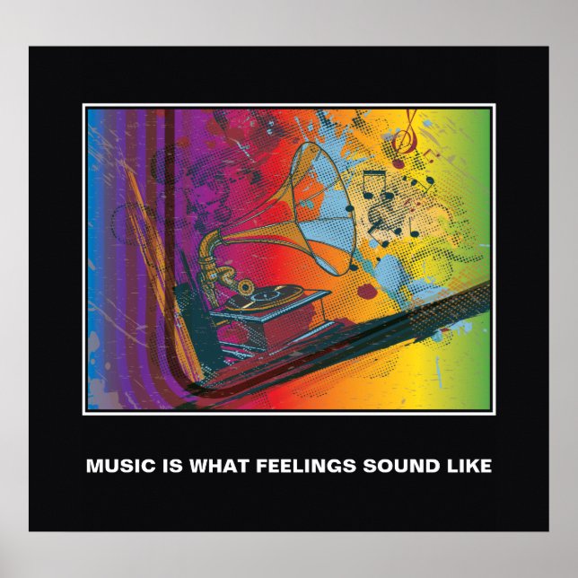 Retro gramophone-musikcitattecken - motivera poste poster (Framsidan)