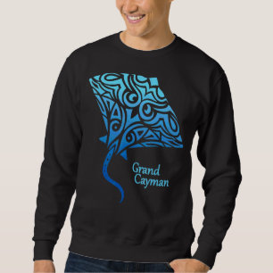 Retro Grand Cayman Islands Tribal Stingray Sea Ray Lång Ärmad Tröja