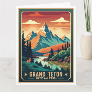 Retro Grand Teton Hike Sunset T-Shirt Kort