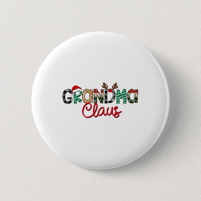 Retro Grandma Claus Reindeer jul Matching Fa Knapp (Framsida)