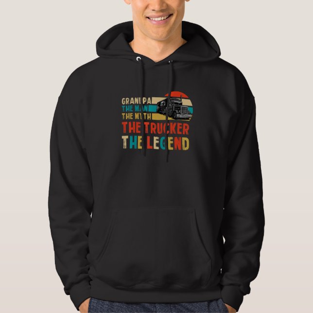 Retro Grandpa the Man the Myth the Trucker the Leg Hoodie (Framsida)