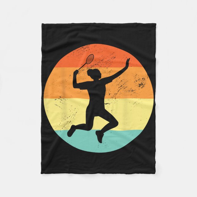 Retro Graphic Badminton Player Shuttle Player Spor Fleecefilt (Framsidan)