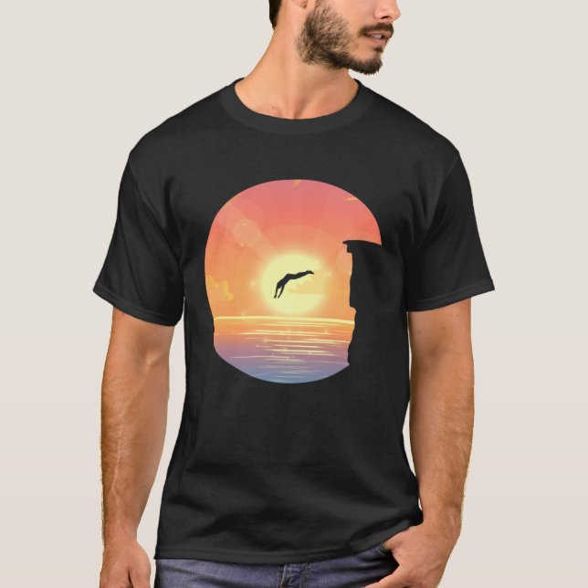 Retro Graphic Cliff Diver Cliff Diving Tombstoning T Shirt (Framsida)