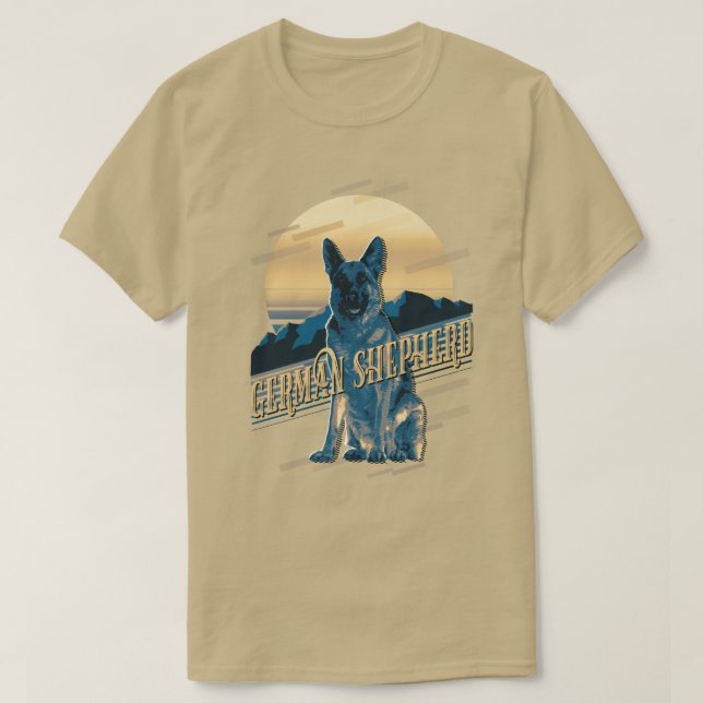 Retro Graphics German Shepherd Blue ID754 T Shirt (Design framsida)