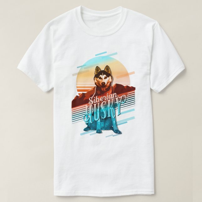 Retro Graphics Siberian husky Multi-Färg ID754 T Shirt (Design framsida)