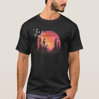 Retro Gräs Träd Sunset Äventyr Shirt T Shirt