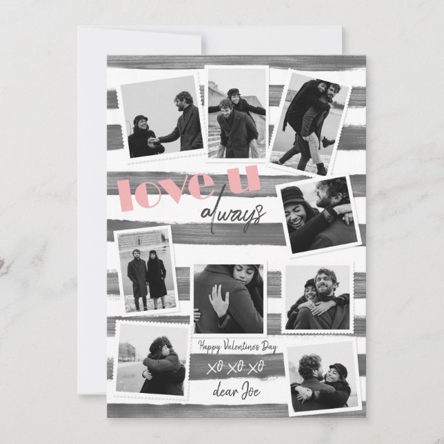 Retro grått anpassningsbar 9 Exempel Foton "kärlek Julkort (Framsida)