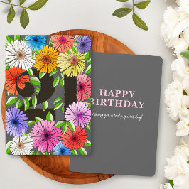 Retro Grått Blommigt Lycklig 21:a födelsedagskorte