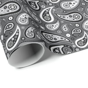 Retro grått och svart Paisley mönster Presentpapper