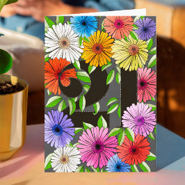 Retro Grått Personlig 21:a födelsedagsdagen Blommi Kort