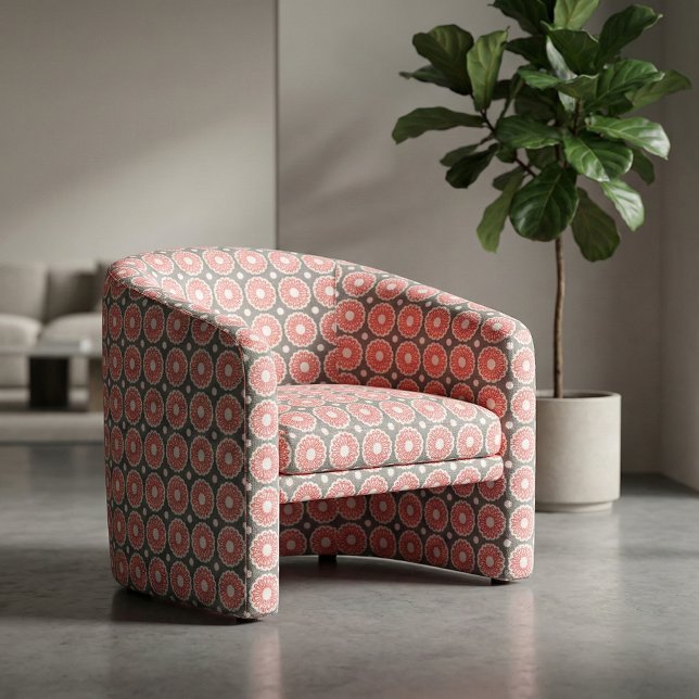 Retro Grått Red & White Ethnic Geometric Mönster Tyg (Skapare uppladdad)