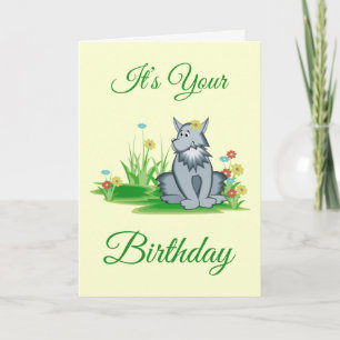 Retro Grått Varg i Garden Birthday Greeting Card Kort