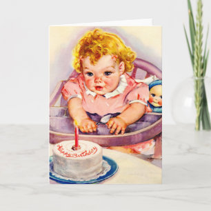 Retro Grattis på födelsedagen, Cute Little Flicka Kort