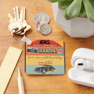 Retro Grattis på födelsedagen Grandpa Keychain Nyckelring