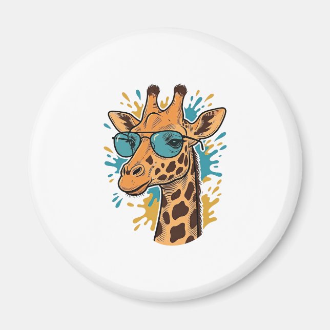 Retro Graverade Coola Glasögon Giraff Tröja Des Magnet (Framsidan)