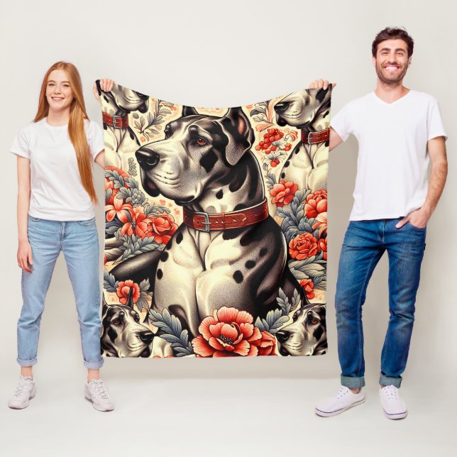 Retro Great dane Illustration Fleecefilt (På plats)