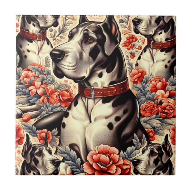 Retro Great dane Illustration Kakelplatta (Framsidan)