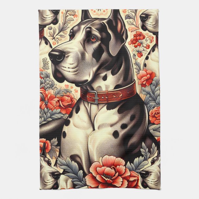 Retro Great dane Illustration Kökshandduk (Vertikal)