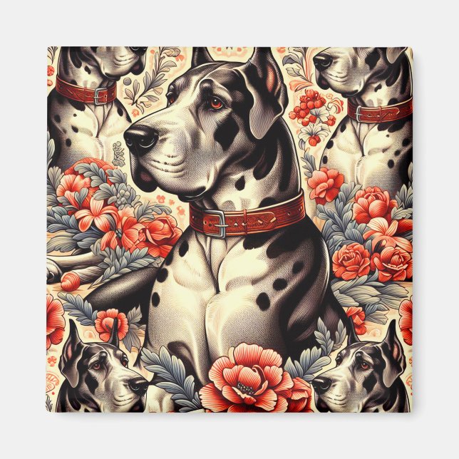 Retro Great dane Illustration Magnet (Framsidan)