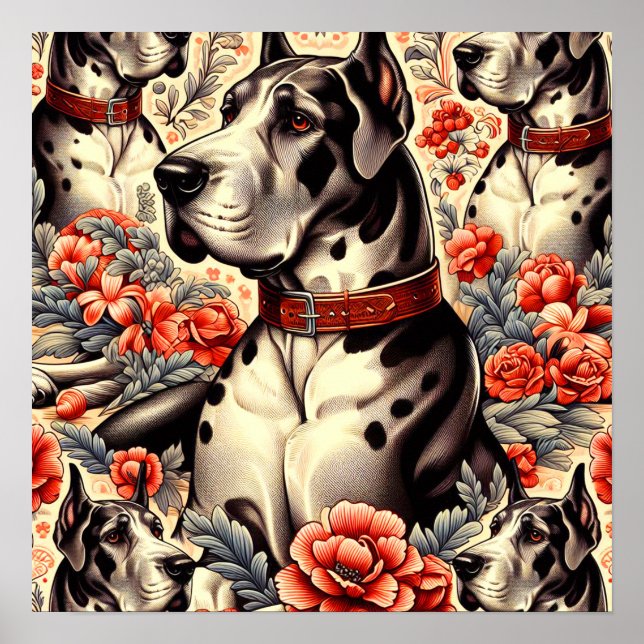Retro Great dane Illustration Poster (Framsidan)