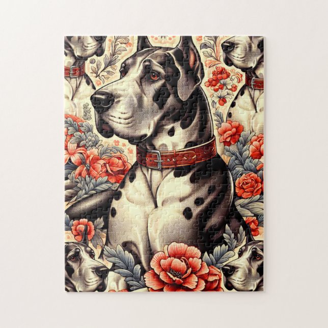 Retro Great dane Illustration Pussel (Vertikal)