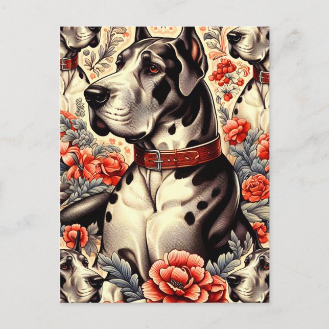 Retro Great dane Illustration Vykort (Framsida)