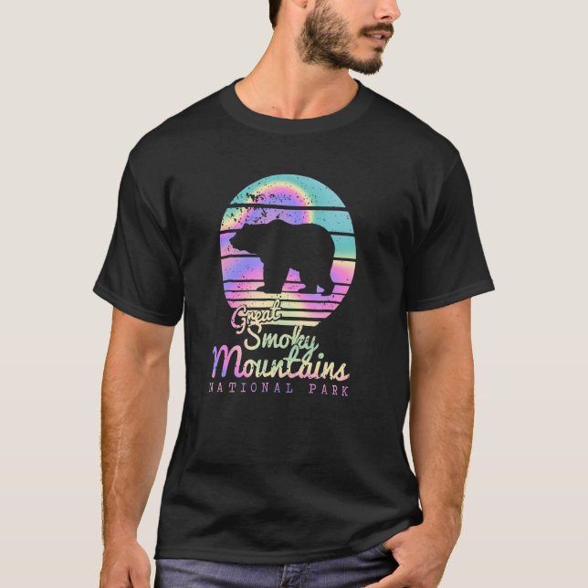 Retro Great Smoky Mountains National Park TN Bear T Shirt (Framsida)