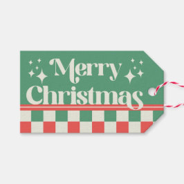 Retro Green and Pink Christmas Check Presentetikett