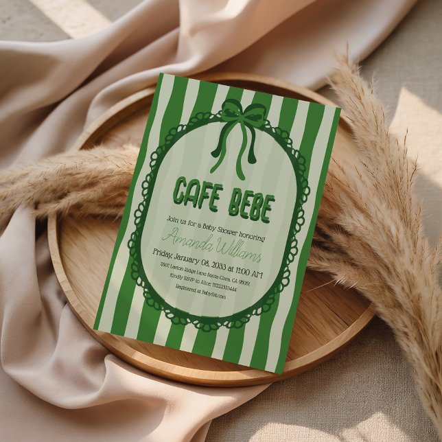 Retro Green Bow Franch Cafe Baby Shower Inbjudningar (Skapare uppladdad)