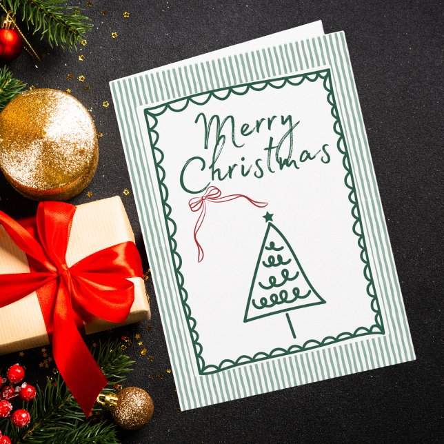 Retro green Christmas Tree & Family Photo Custom  Kort (Skapare uppladdad)