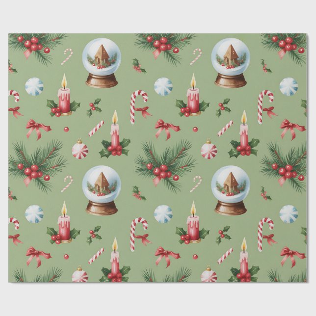 Retro Green Christmas Wrapping Paper Presentpapper (Platt)