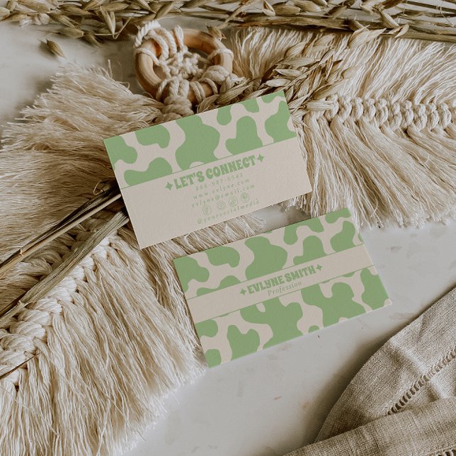 Retro Green Cream 70s Boho Groovy Funky Trendy Visitkort (Skapare uppladdad)