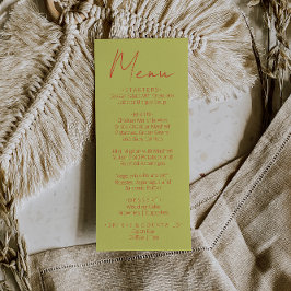 Retro Green Orange Hand Written Wedding Menu Meny