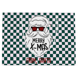 Retro Green Pink Checkered Santa Claus Christmas
