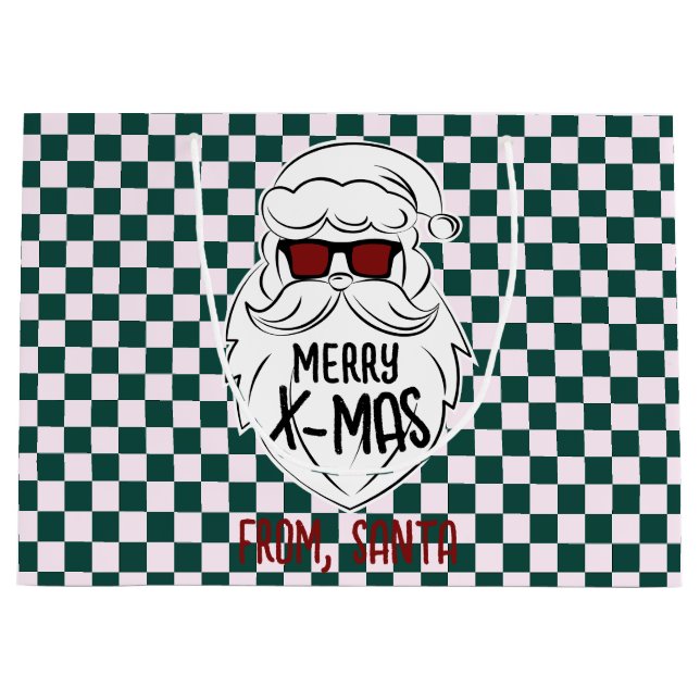 Retro Green Pink Checkered Santa Claus Christmas  (Framsidan)