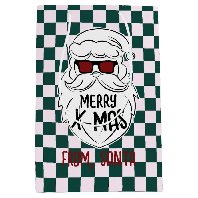 Retro Green Pink Checkered Santa Claus Christmas  (Framsidan)