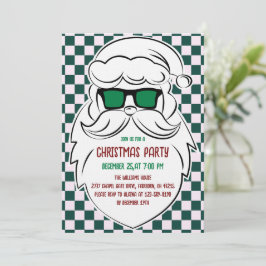 Retro Green Pink Checkered Santa Claus Christmas Inbjudningar